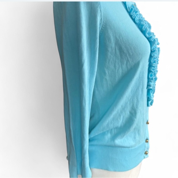 Talbots Aqua Blue Ruffle Button-Up Women's Sweater - Picture 4 of 6